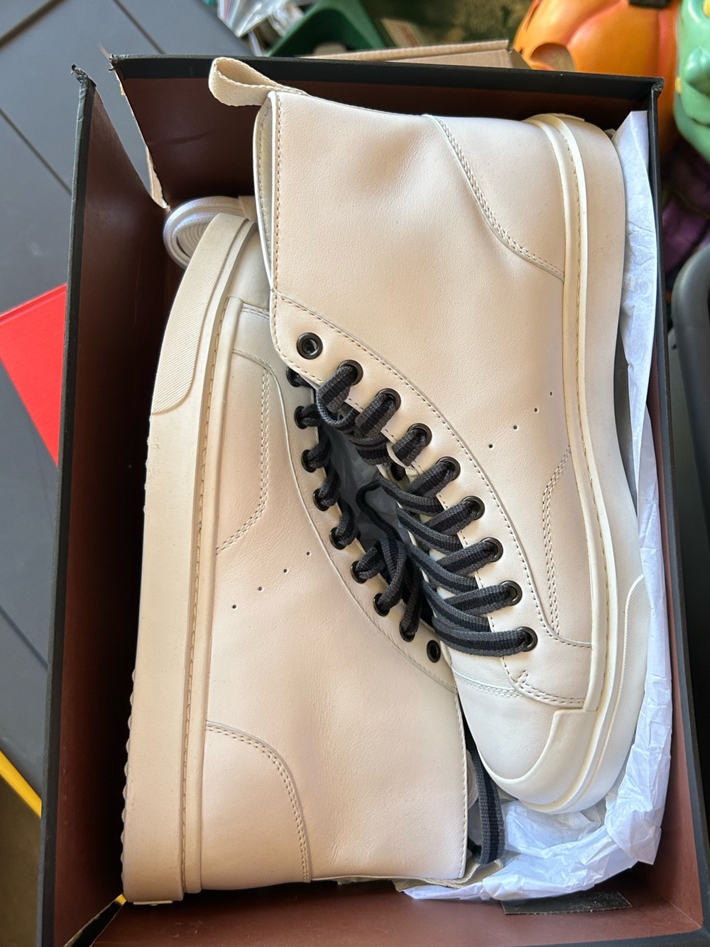 Coach Cream High-Top Sneakers with Black Laces